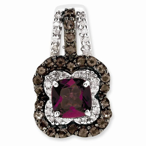 Sterling Silver Rhodolite Garnet and Smokey Quartz & Diamond pendant, Delightful Pendants for Necklace