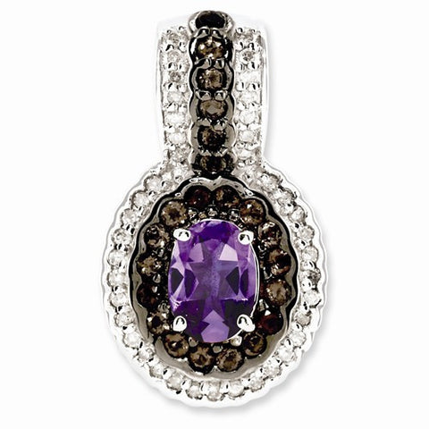 Sterling Silver Amethyst and Smokey Quartz & Diamond Pendant, Exquisite Pendants for Necklace