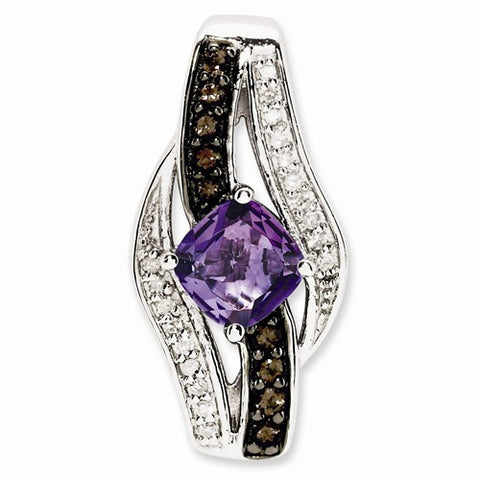 Sterling Silver Amethyst and Smokey Quartz & Diamond pendant, Fine Pendants for Necklace