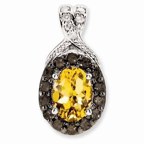 Sterling Silver Citrine and Smokey Quartz & Diamond pendant, Gorgeous Pendants for Necklace