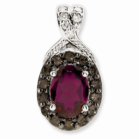 Sterling Silver Rhodolite Garnet and Smokey Quartz & Diamond pendant, Lovely Pendants for Necklace