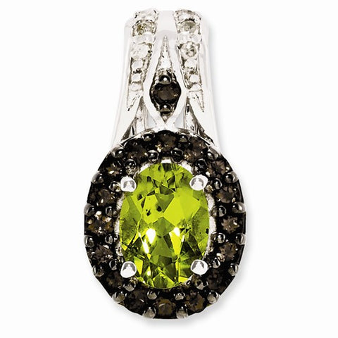 Sterling Silver Peridot and Smokey Quartz & Diamond pendant, Classy Pendants for Necklace