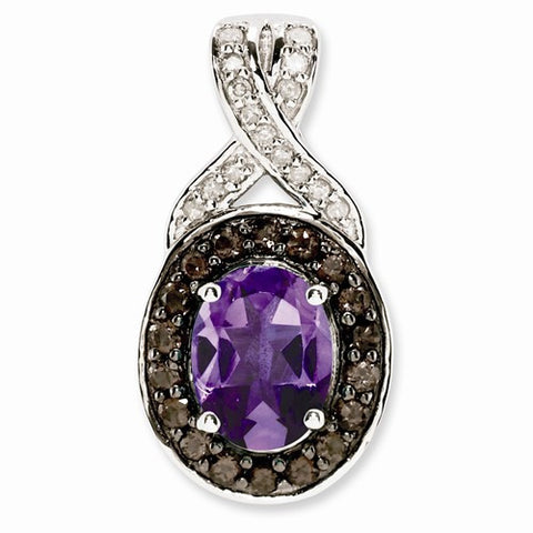 Sterling Silver Amethyst and Smokey Quartz & Diamond pendant, Alluring Pendants for Necklace
