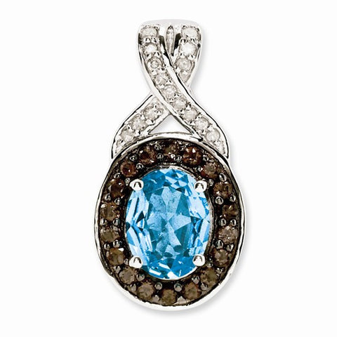 Sterling Silver Light Swiss Blue Topaz and Smokey Quartz & Diamond pendant, Charm