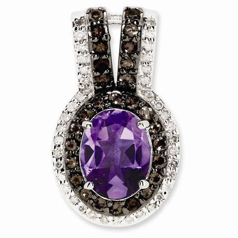 Sterling Silver Amethyst and Smokey Quartz & Diamond pendant, Adorable Pendants for Necklace