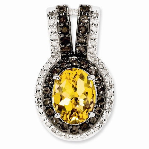 Sterling Silver Citrine and Smokey Quartz & Diamond pendant, Dazzling Pendants for Necklace