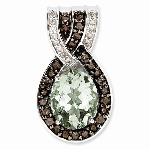 Sterling Silver Green Quartz and Smokey Quartz & Diamond Pendant, Pendants for Necklace