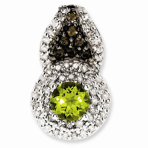 Sterling Silver Peridot and Smokey Quartz & Diamond pendant, Exquisite Pendants for Necklace