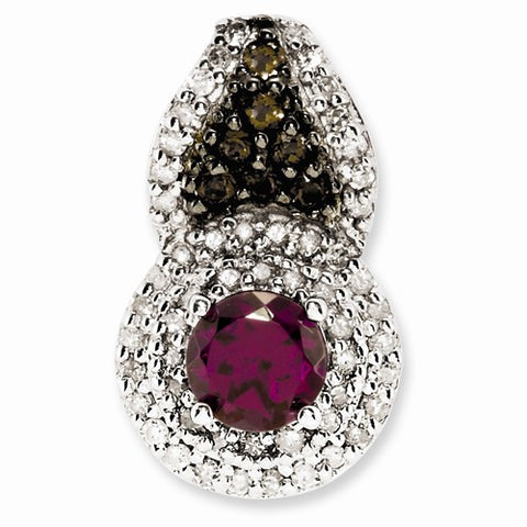 Sterling Silver Rhodolite Garnet and Smokey Quartz & Diamond pendant, Fine Pendants for Necklace