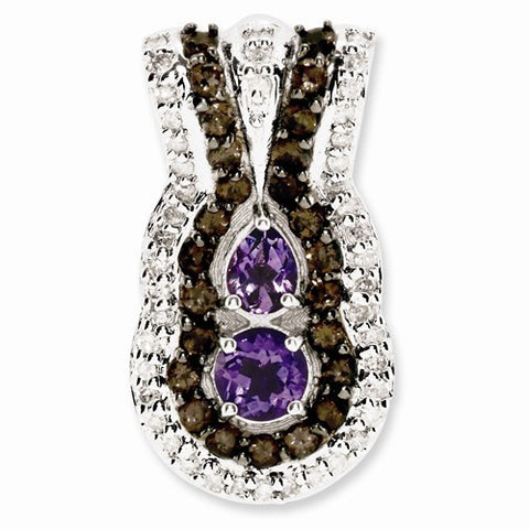 Sterling Silver Amethyst and Smokey Quartz & Diamond pendant, Pendants for Necklace