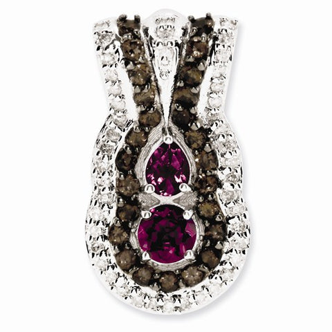Sterling Silver Rhodolite Garnet and Smokey Quartz & Diamond pendant, Pretty Pendants for Necklace