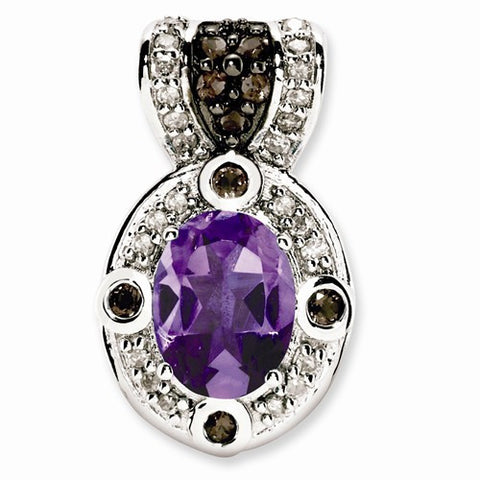 Sterling Silver Amethyst and Smokey Quartz & Diamond pendant, Gorgeous Pendants for Necklace