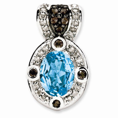 Sterling Silver Blue Topaz and Smokey Quartz & Diamond pendant, Lovely Pendants for Necklace