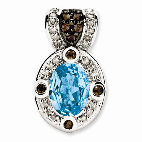 Sterling Silver Light Swiss Blue Topaz and Smokey Quartz & Diamond pendant, Stylish Pendants for Necklace