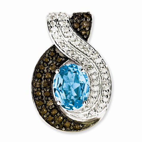 Sterling Silver Blue Topaz & Diamond pendant, Classy Pendants for Necklace