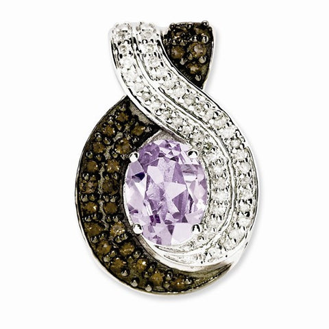 Sterling Silver Pink Quartz and Smokey Quartz & Diamond Pendant, Pendants for Necklace