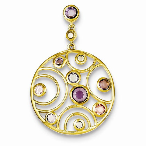 Sterling Silver Gold-Plated CZ & Glass Pendant, Pendants for Necklace