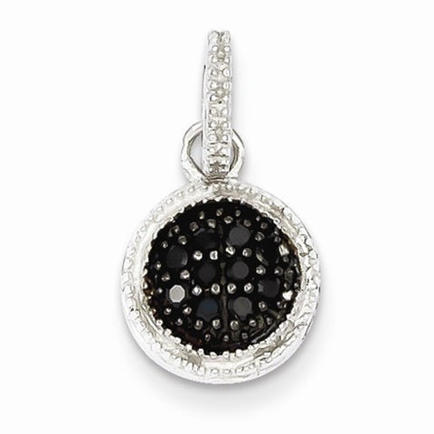 Sterling Silver Black CZ Round Post Pendant, Pendants for Necklace