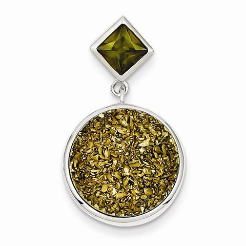 Sterling Silver with Yellow Druzy & Green CZ Round Pendant, Pendants for Necklace