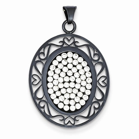 Sterling Silver Black Ceramic White Swarovski Elements Oval Pendant, Pendants for Necklace