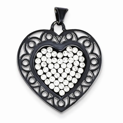 Sterling Silver Black Ceramic White Swarovski Elements Heart Pendant, Pendants for Necklace