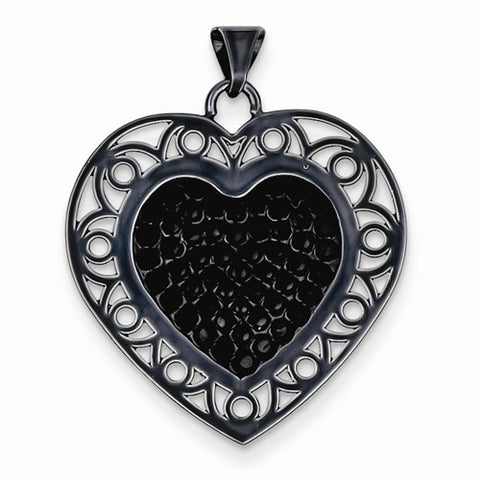 Sterling Silver Black Ceramic Black Swarovski Elements Heart Pendant, Pendants for Necklace
