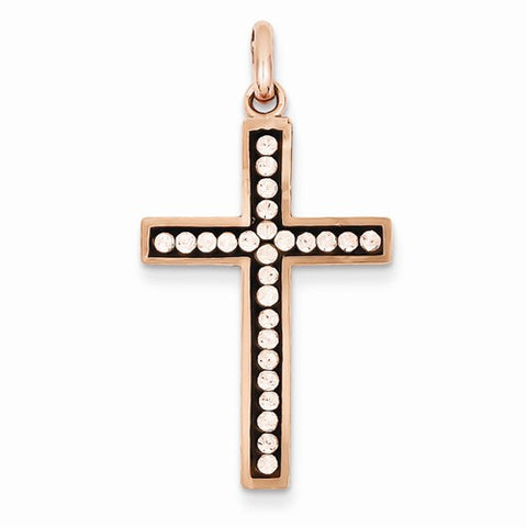 Sterling Silver Pink Ceramic Rose Swarovski Elements Cross pendant, Charm