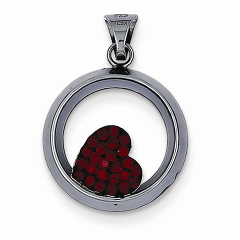 Sterling Silver Black Ceramic Swarovski Elements Heart Circle Pendant, Pendants for Necklace