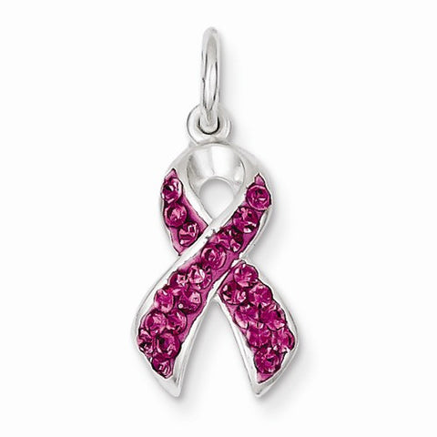 Sterling Silver Stellux Crystal Pink Awareness Ribbon Pendant, Pendants for Necklace