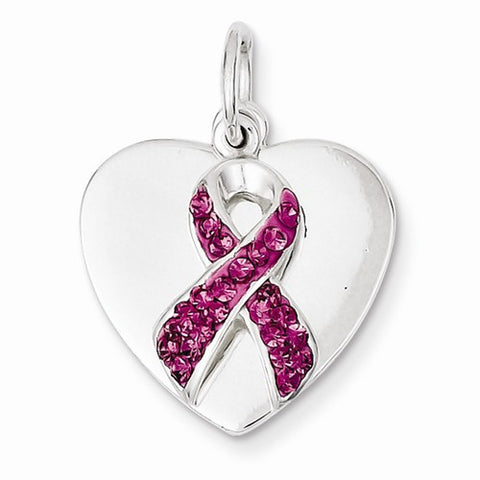 Sterling Silver Stellux Pink Awareness Ribbon w/ Heart Pendant, Pendants for Necklace