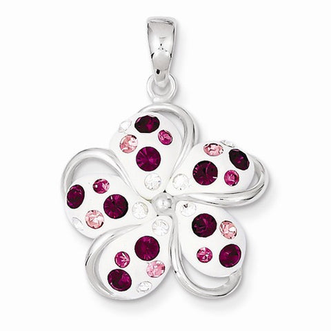 Sterling Silver Pink and White Stellux Crystal Flower Pendant, Pendants for Necklace