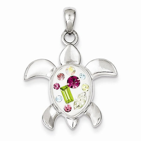 Sterling Silver Rhodium Plated Stellux Crystal Turtle pendant, Dazzling Pendants for Necklace