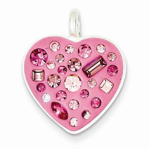 Sterling Silver Rhodium Plated Stellux Crystal Pink Heart Pendant, Pendants for Necklace