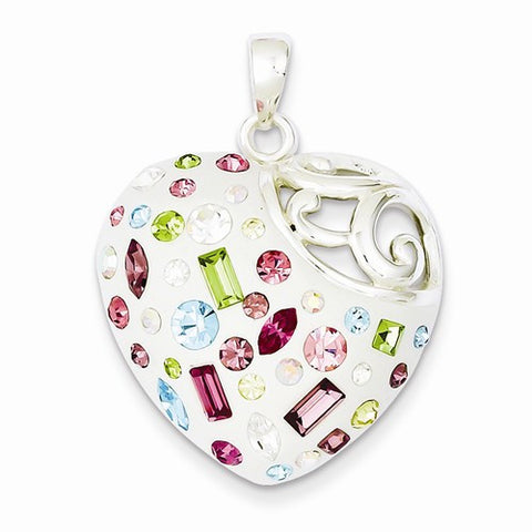 Sterling Silver Multi-Color Stellux Crystal White Heart Pendant, Pendants for Necklace