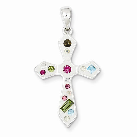 Sterling Silver Multi-Color Stellux Crystal & White Cross pendant, Exquisite Pendants for Necklace