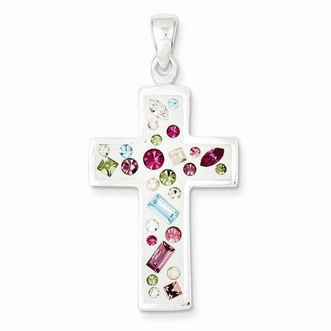 Sterling Silver Multi-Color Stellux Crystal White Cross Pendant, Pendants for Necklace