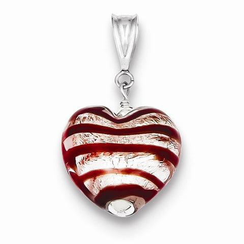 Sterling Silver Frosted Red 12mm Glass Heart Pendant, Pendants for Necklace