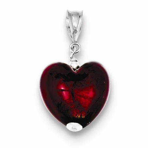 Sterling Silver Gold & Ruby Murano 12mm Glass Heart Pendant, Pendants for Necklace