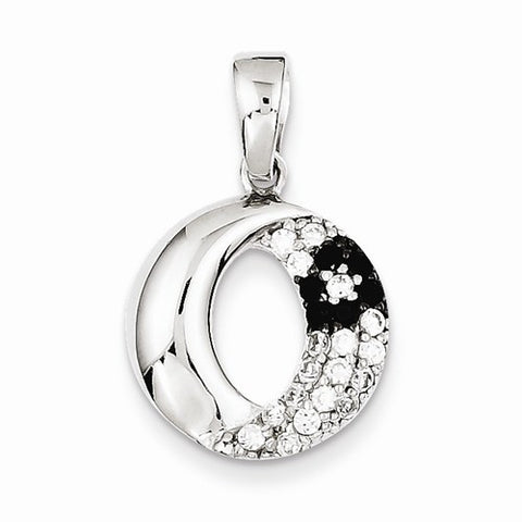 Sterling Silver Rhodium Plated CZ Black/White Oval Pendant, Pendants for Necklace