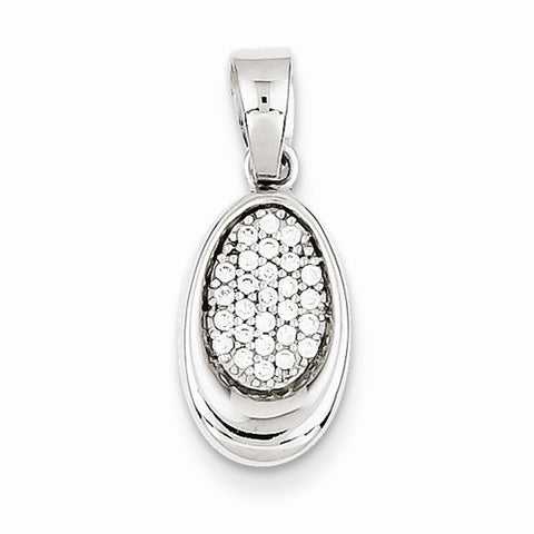 Sterling Silver Rhodium Plated CZ Oval Pendant, Pendants for Necklace