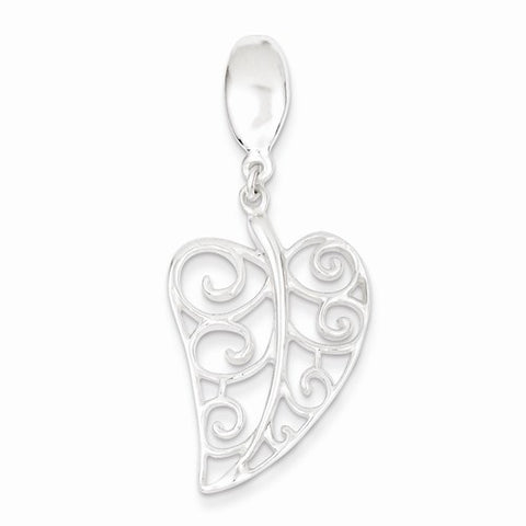 Sterling Silver Polished Filigree Leaf Pendant, Pendants for Necklace
