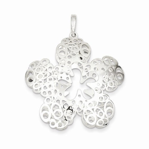 Sterling Silver Polished Filigree Flower Pendant, Pendants for Necklace