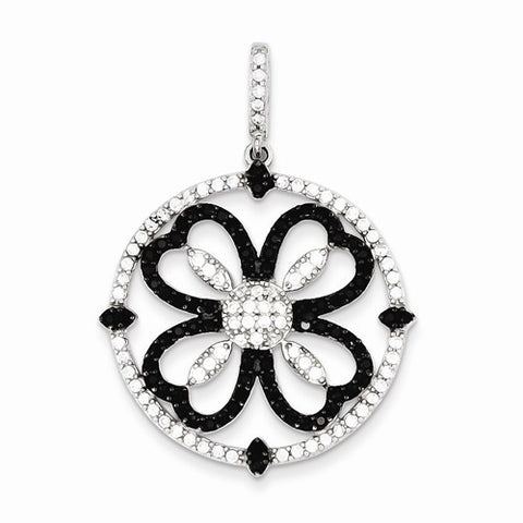 Sterling Silver Black and White CZ Pendant, Pendants for Necklace