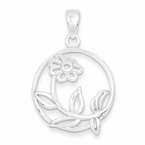 Sterling Silver Polished Flower Circle Pendant, Pendants for Necklace