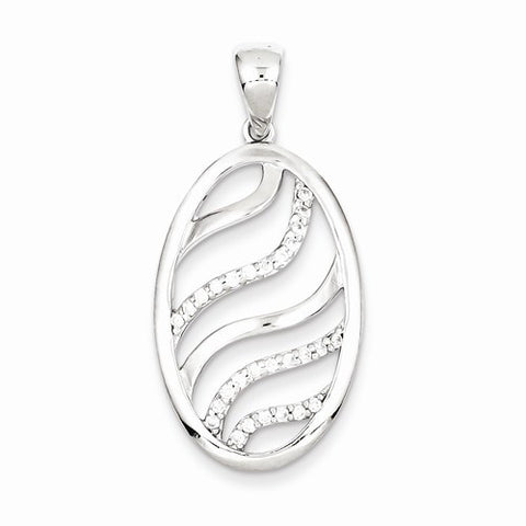 Sterling Silver CZ Oval Pendant, Classy Pendants for Necklace