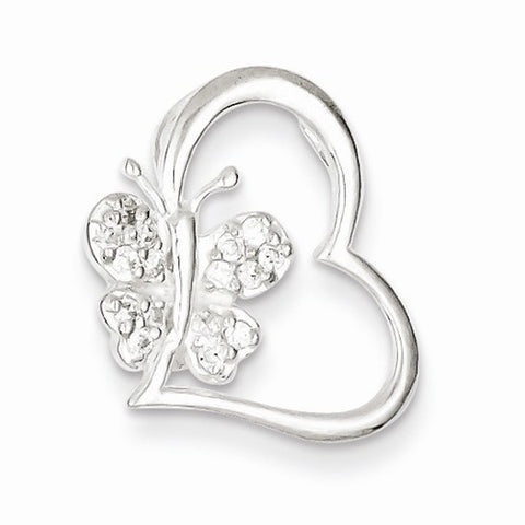 Sterling Silver CZ Heart with Butterfly Slide Pendant, Pendants for Necklace