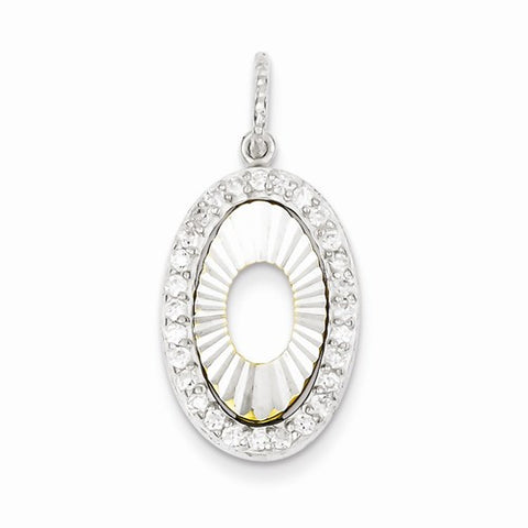 Sterling Silver and Flash Gold Plated CZ Diamond Cut Oval Pendant, Pendants for Necklace
