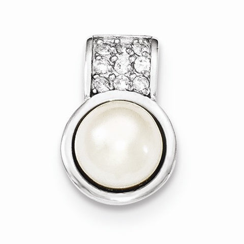 Sterling Silver Rhodium Plated CZ White FW Cultured Pearl pendant, Delightful Pendants for Necklace
