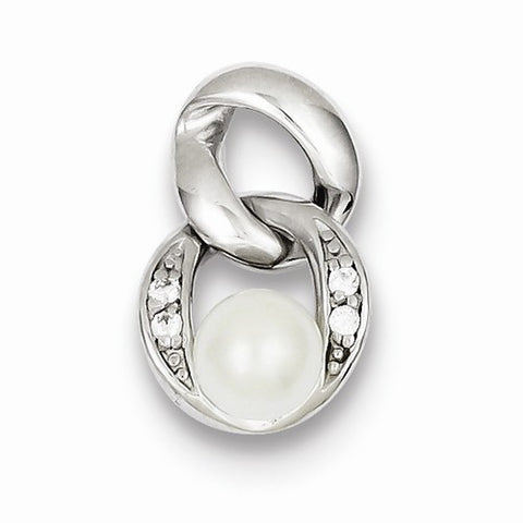 Sterling Silver Rhodium Plated White Synthetic Pearl Pendant, Pendants for Necklace