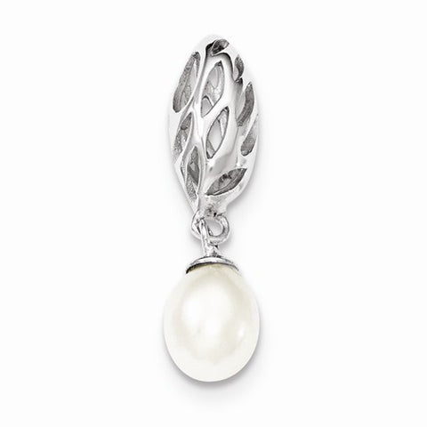 Sterling Silver Rhodium Plated White FW Cultured Pearl Pendant, Pendants for Necklace